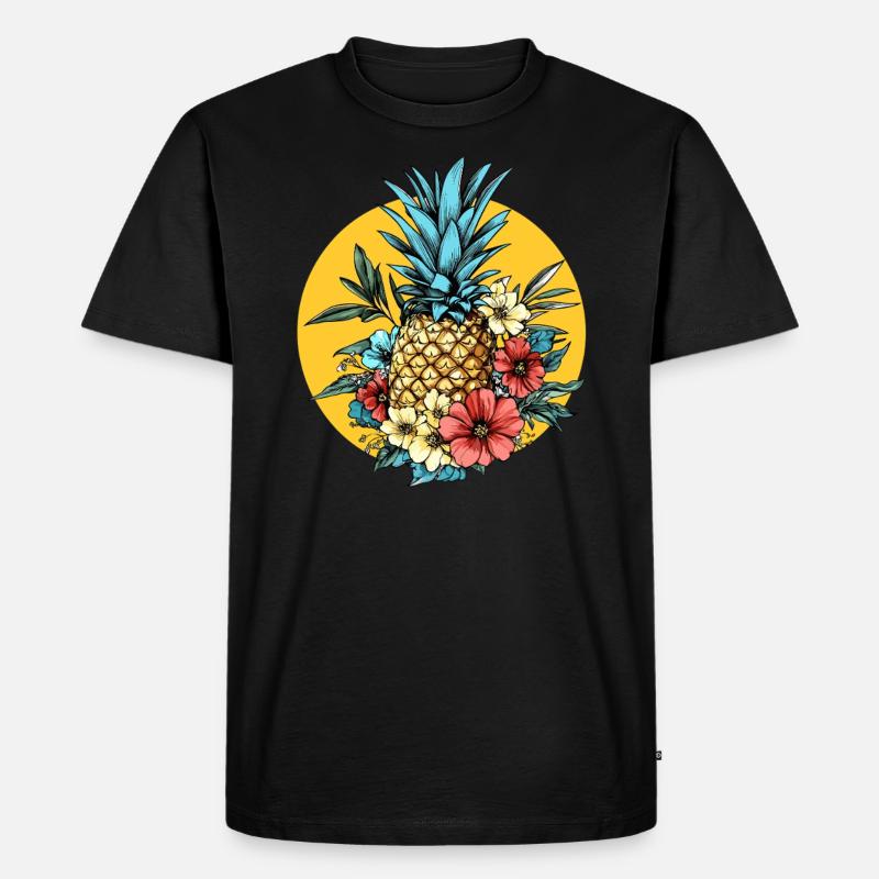 Ananas aux fleurs - T-shirt Premium bio Homme - noir