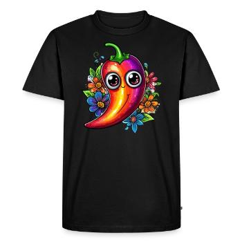 Colorful chili with flowers - Men's Premium Organic T-Shirt - black - Front - Nico (187cm)