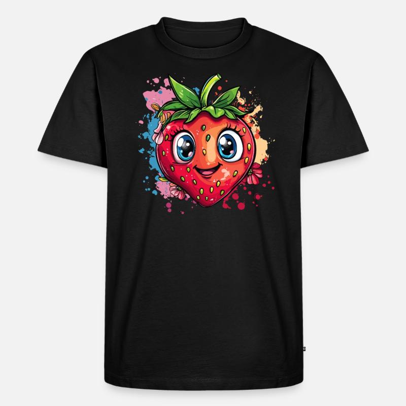 Fröhliche Erdbeere bunt - Männer Premium Bio T-Shirt - Schwarz