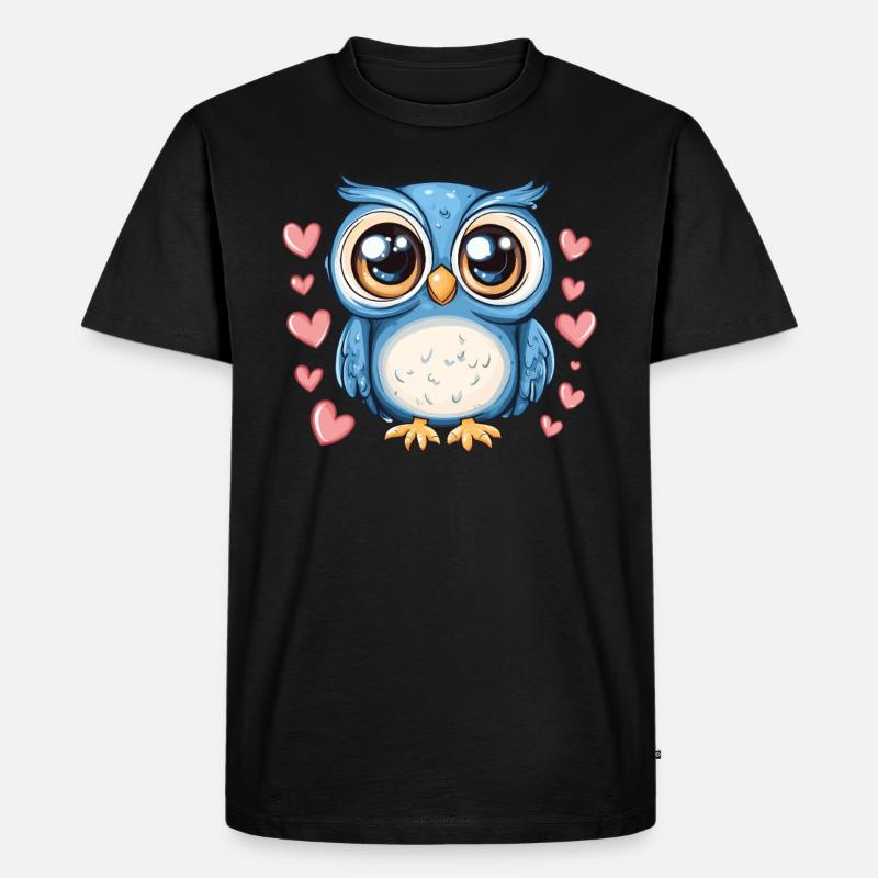 Blaue Eule mit Herzen - Männer Premium Bio T-Shirt - Schwarz