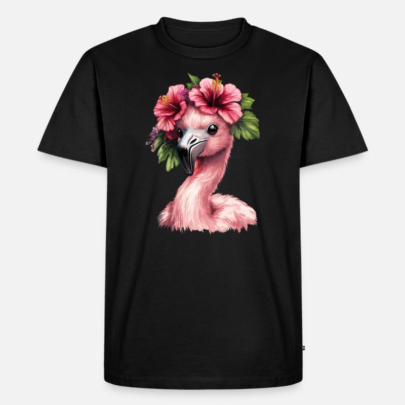 Flamingo mit Hibiskus - Männer Premium Bio T-Shirt - Schwarz