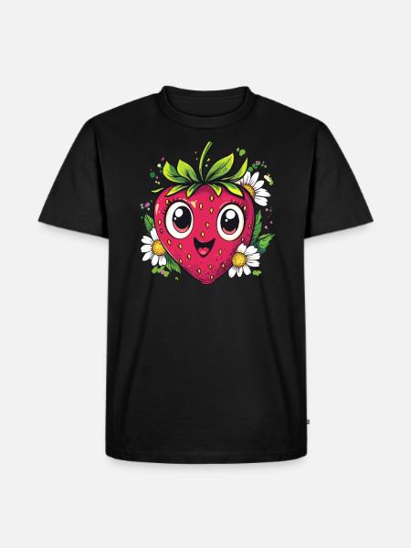 Erdbeere mit Gänseblümchen - Männer Premium Bio T-Shirt - Schwarz