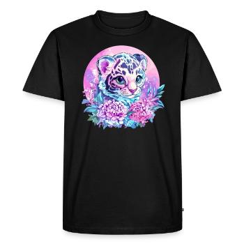 Bébé tigre avec couronne de fleurs - T-shirt Premium bio Homme - noir - Devant - Nico (187cm)