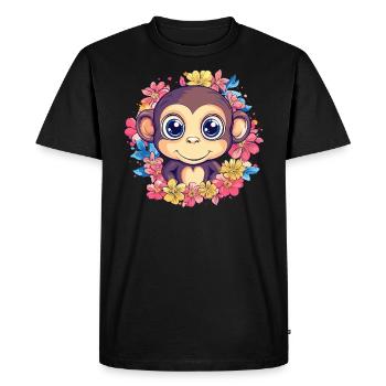 Cheerful monkey with flowers - Men's Premium Organic T-Shirt - black - Front - Nico (187cm)