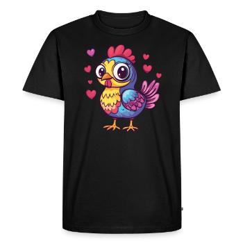 Colorful chicken with hearts - Men's Premium Organic T-Shirt - black - Front - Nico (187cm)