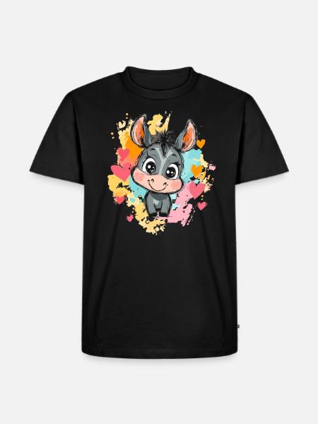 Funny donkey with hearts - Men's Premium Organic T-Shirt - black
