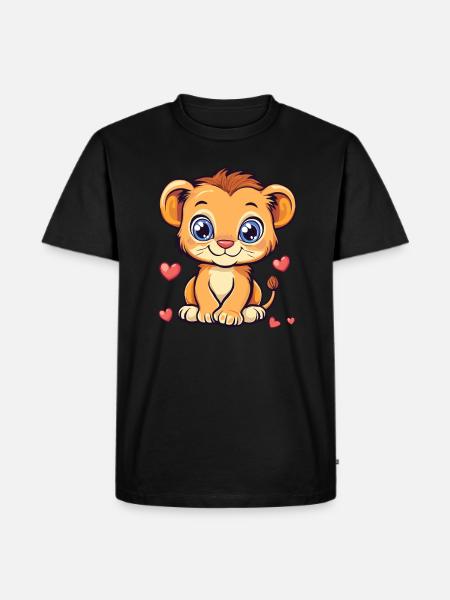 Löwe mit Herzchen - Männer Premium Bio T-Shirt - Schwarz