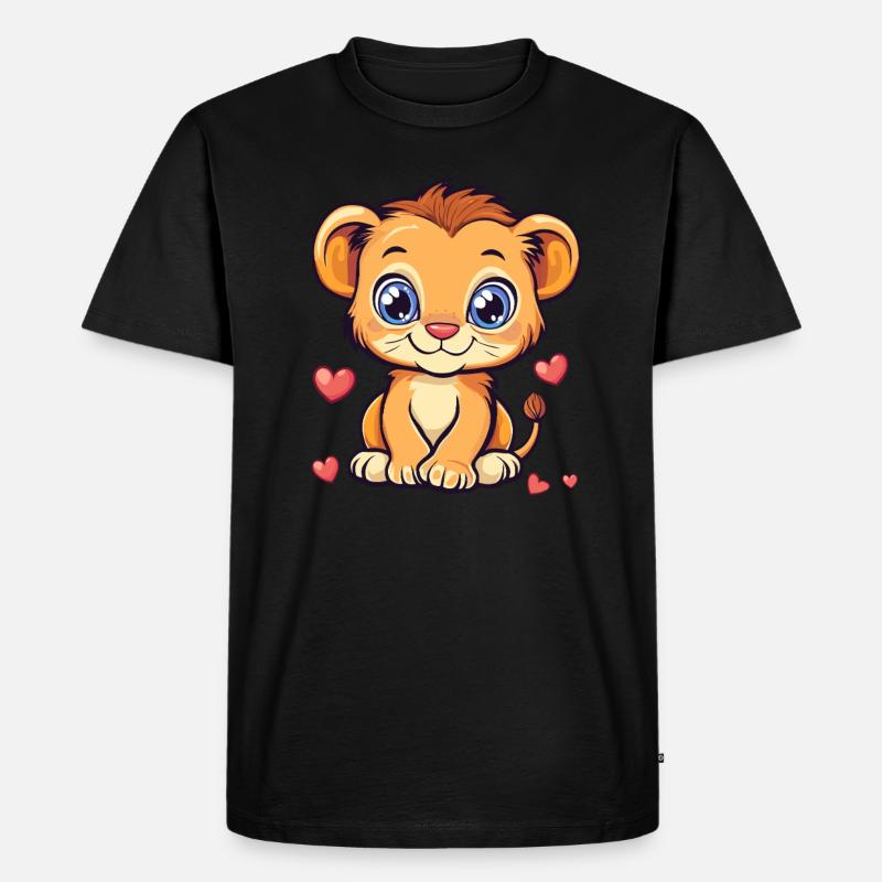 Löwe mit Herzchen - Männer Premium Bio T-Shirt - Schwarz