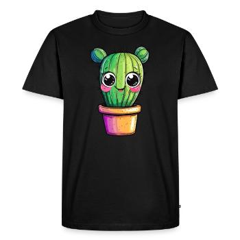 Cactus with colorful pot - Men's Premium Organic T-Shirt - black - Front - Nico (187cm)