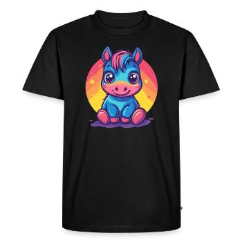 Colorful pony at sunset - Men's Premium Organic T-Shirt - black - Front - Nico (187cm)