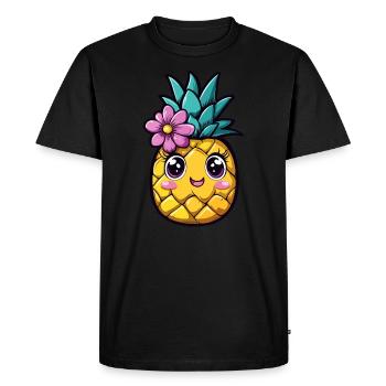 Pineapple with flower - Men's Premium Organic T-Shirt - black - Front - Nico (187cm)