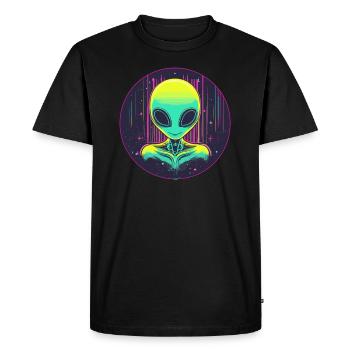 Neon Alien im All - Männer Premium Bio T-Shirt - Schwarz - Vorne - Nico (187cm)