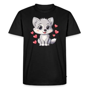 Loup mignon avec des coeurs - T-shirt Premium bio Homme - noir - Devant - Nico (187cm)