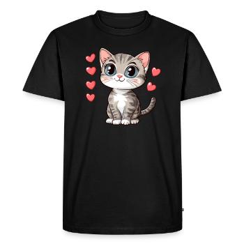 Mignon chat amour illustration - T-shirt Premium bio Homme - noir - Devant - Nico (187cm)