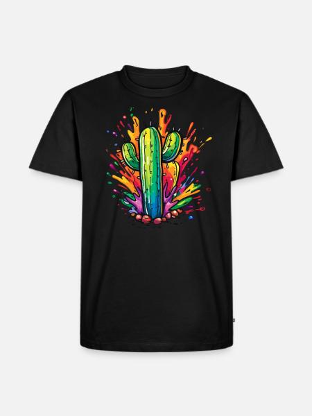 Bunter Kaktus-Explosion - Männer Premium Bio T-Shirt - Schwarz