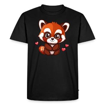 Mignon panda roux avec des cœurs - T-shirt Premium bio Homme - noir - Devant - Nico (187cm)