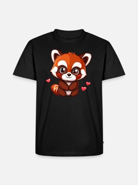 Süßer Roter Panda mit Herzen - Männer Premium Bio T-Shirt - Schwarz