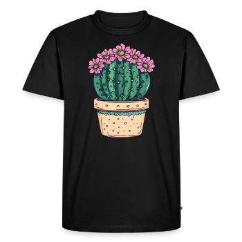 Cactus en pot fleuri - T-shirt Premium bio Homme - noir - Devant - Nico (187cm)