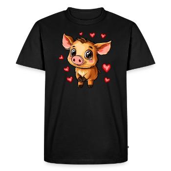 Happy wild boar with hearts - Men's Premium Organic T-Shirt - black - Front - Nico (187cm)
