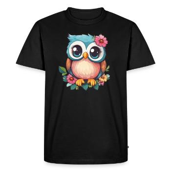 Hibou fleur avec breloque - T-shirt Premium bio Homme - noir - Devant - Nico (187cm)