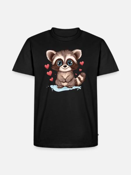 Waschbär mit Herzchen - Männer Premium Bio T-Shirt - Schwarz