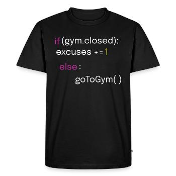 Fun fitness and coding design - Men's Premium Organic T-Shirt - black - Front - Nico (187cm)