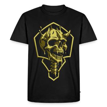 Crâne géométrique doré - T-shirt Premium bio Homme - noir - Devant - Nico (187cm)