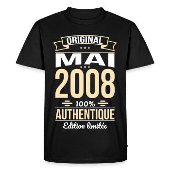 Anniversaire 18 ans - Original - Mai 2008 - T-shirt Premium bio Homme - noir - Devant - Nico (187cm)