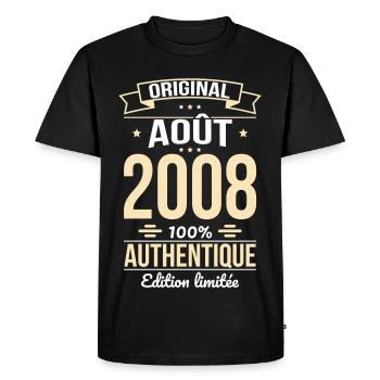 Anniversaire 18 ans - Original - Août 2008 - T-shirt Premium bio Homme - noir - Devant - Nico (187cm)