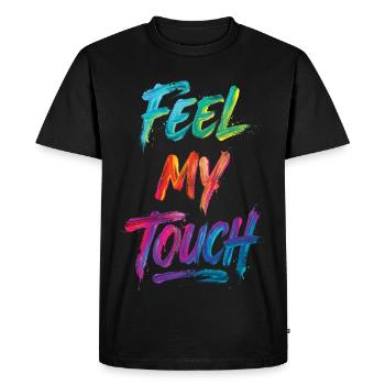 Feel My Touch Colorful Text Painting Print - Men's Premium Organic T-Shirt - black - Front - Nico (187cm)