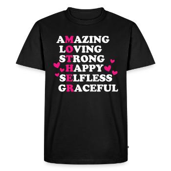 Amazing loving strong happy selfless graceful - T-shirt Premium bio Homme - noir - Devant - Nico (187cm)