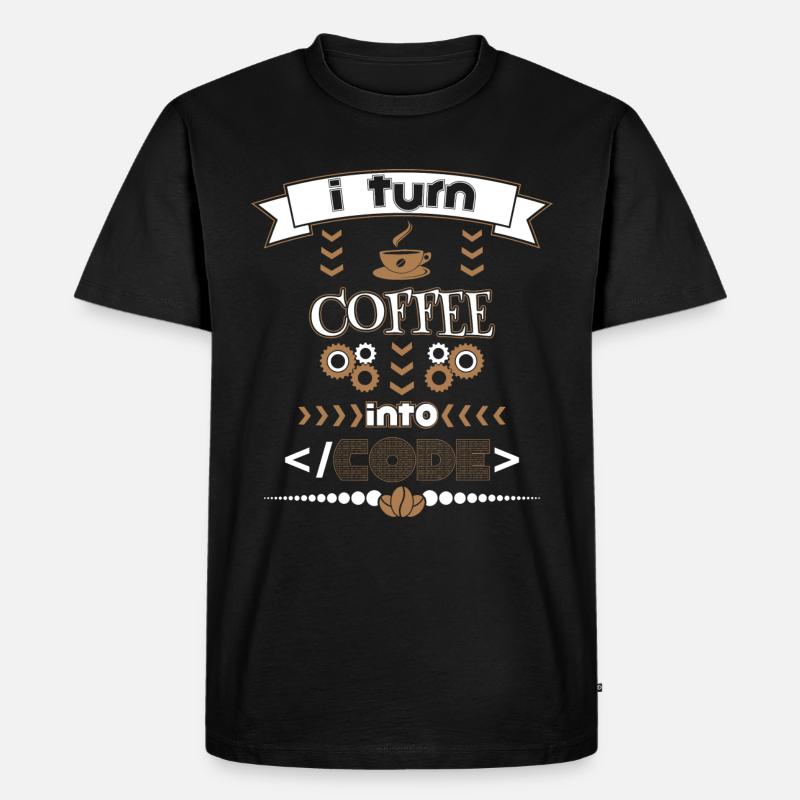 turn coffee into code - Männer Premium Bio T-Shirt - Schwarz