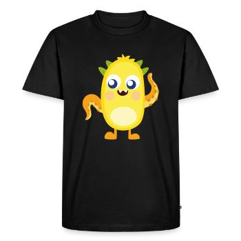 Un monstre jaune avec des tentacules accueille les auditeurs verts - T-shirt Premium bio Homme - noir - Devant - Nico (187cm)