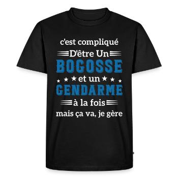 C'est compliqué d'être un bogosse et un gendarme - T-shirt Premium bio Homme - noir - Devant - Nico (187cm)