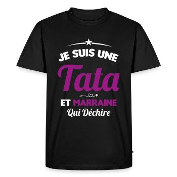 Je Suis Une Tata et Marraine Qui Déchire - T-shirt Premium bio Homme - noir - Devant - Nico (187cm)