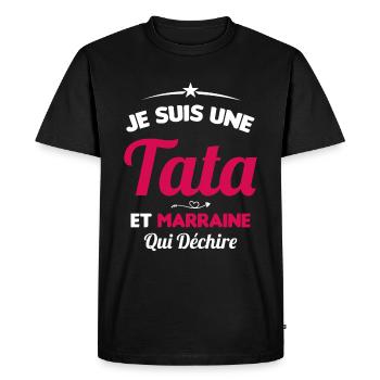 Je Suis Une Tata et Marraine Qui Déchire - T-shirt Premium bio Homme - noir - Devant - Nico (187cm)