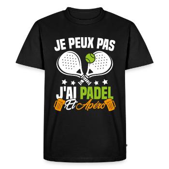Je peux pas j'ai padel et apéro Padeliste Cadeau - T-shirt Premium bio Homme - noir - Devant - Nico (187cm)
