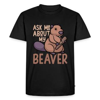 Forest animal ask me about my beaver rodent - Men's Premium Organic T-Shirt - black - Front - Nico (187cm)