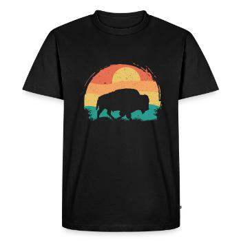 Rétro Vache Bison Buffle d’eau Buffle Silhouette - T-shirt Premium bio Homme - noir - Devant - Nico (187cm)
