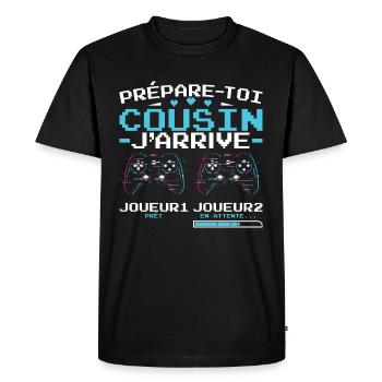 Bientôt Nouvelle Naissance futur Cousin Gamer - T-shirt Premium bio Homme - noir - Devant - Nico (187cm)