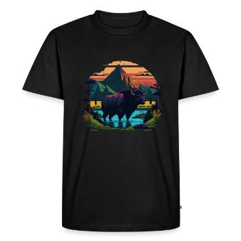 Rétro Vache Bison Buffle d’eau Buffle Silhouette - T-shirt Premium bio Homme - noir - Devant - Nico (187cm)