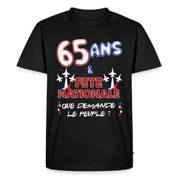 Anniversaire 65 Ans Juillet Fête Nationale - T-shirt Premium bio Homme - noir - Devant - Nico (187cm)