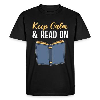 Restez calme et lisez sur Bibliophile - T-shirt Premium bio Homme - noir - Devant - Nico (187cm)