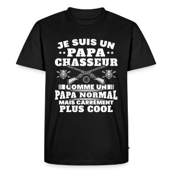 Un papa chasseur c'est comme un papa normal - T-shirt Premium bio Homme - noir - Devant - Nico (187cm)