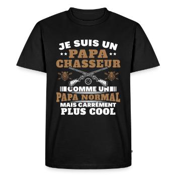 Un papa chasseur c'est comme un papa normal - T-shirt Premium bio Homme - noir - Devant - Nico (187cm)