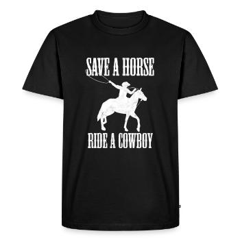 Sauvez une balade à cheval Un cow-boy qui fait de l’équitation et un fan de cheval - T-shirt Premium bio Homme - noir - Devant - Nico (187cm)
