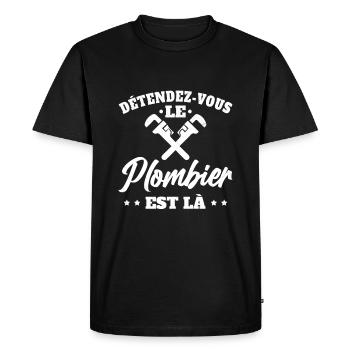Détendez-Vous Le Plombier Est Là Plomberie - T-shirt Premium bio Homme - noir - Devant - Nico (187cm)