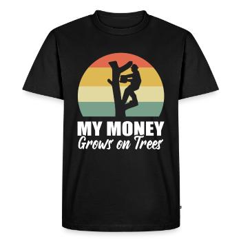 Mon argent pousse sur les arbres Bûcheron - T-shirt Premium bio Homme - noir - Devant - Nico (187cm)