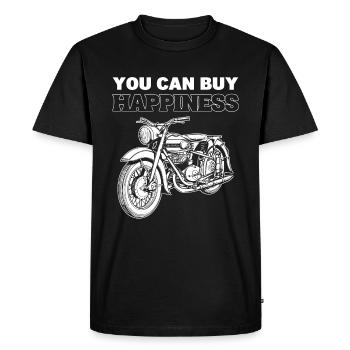 Vous pouvez acheter Happiness Motorcycle - T-shirt Premium bio Homme - noir - Devant - Nico (187cm)