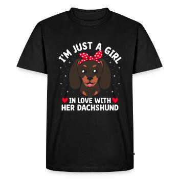 Je ne suis qu’une fille amoureuse de son chien teckel Lov - T-shirt Premium bio Homme - noir - Devant - Nico (187cm)